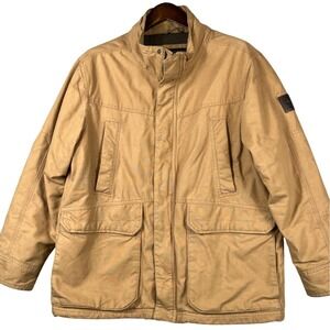 Aigle Mens L Tan Canvas Chore Jacket Quilted Lined Utility Field Workwear Coat